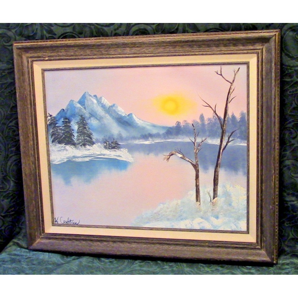 Winter Landscape Painting – K. Crabtree – 25" x 22" – Resin Frame – No Glass